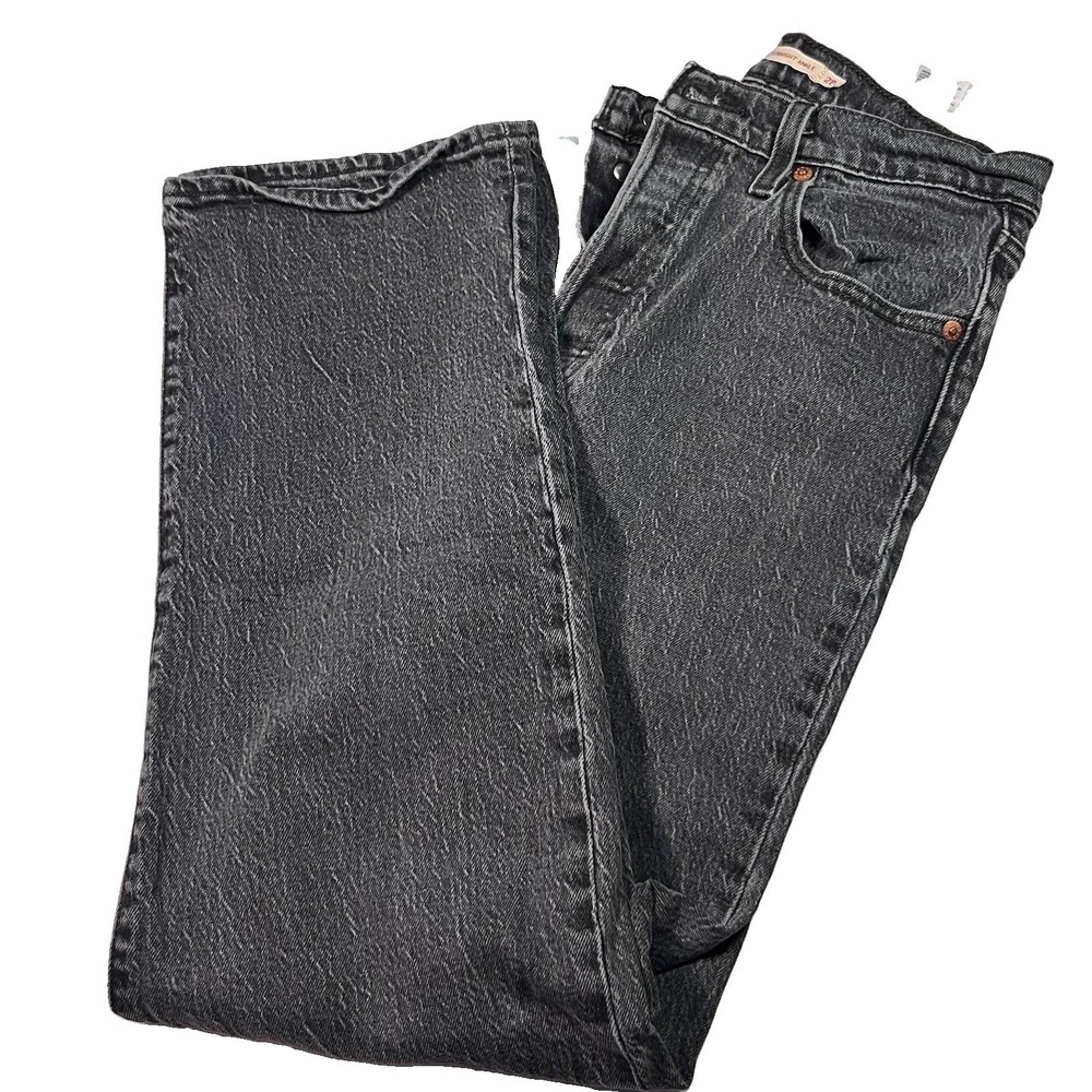 Levi's Ribcage Premium Straight Ankle Button Fly High Rise Jeans Charcoal 28x29